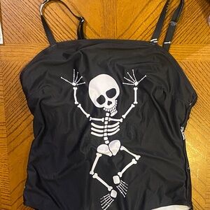Black Skeleton Print Women's One Piece Swimsuit